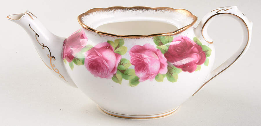 Old English Rose (Brushed Gold Trim) Individual Teapot No Lid by Royal Albert-1