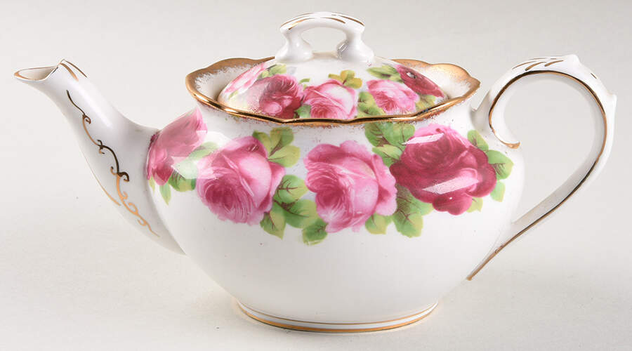 Old English Rose (Brushed Gold Trim) Individual Teapot & Lid by Royal Albert-1