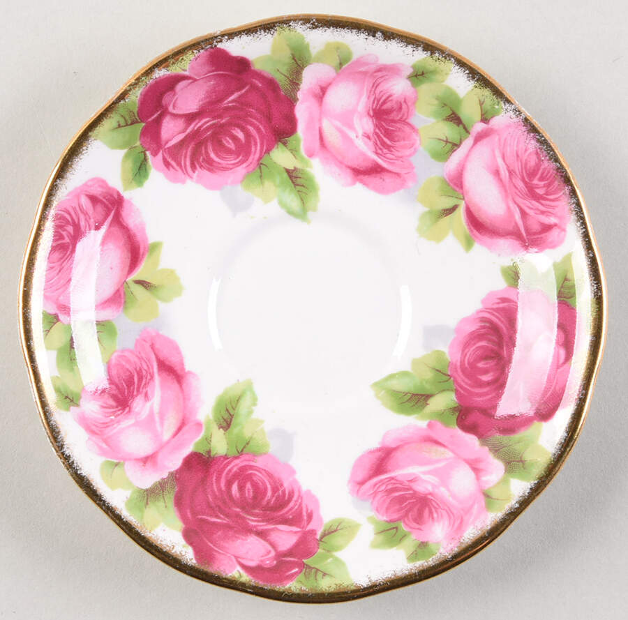 Old English Rose (Brushed Gold Trim) Saucer for Footed Demitasse Cup by Royal Albert-1