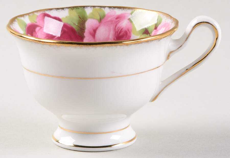 Old English Rose (Brushed Gold Trim) Footed Demitasse Cup by Royal Albert-1