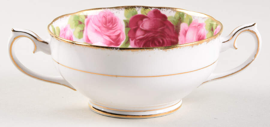 Old English Rose (Brushed Gold Trim) Footed Cream Soup Bowl by Royal Albert-1
