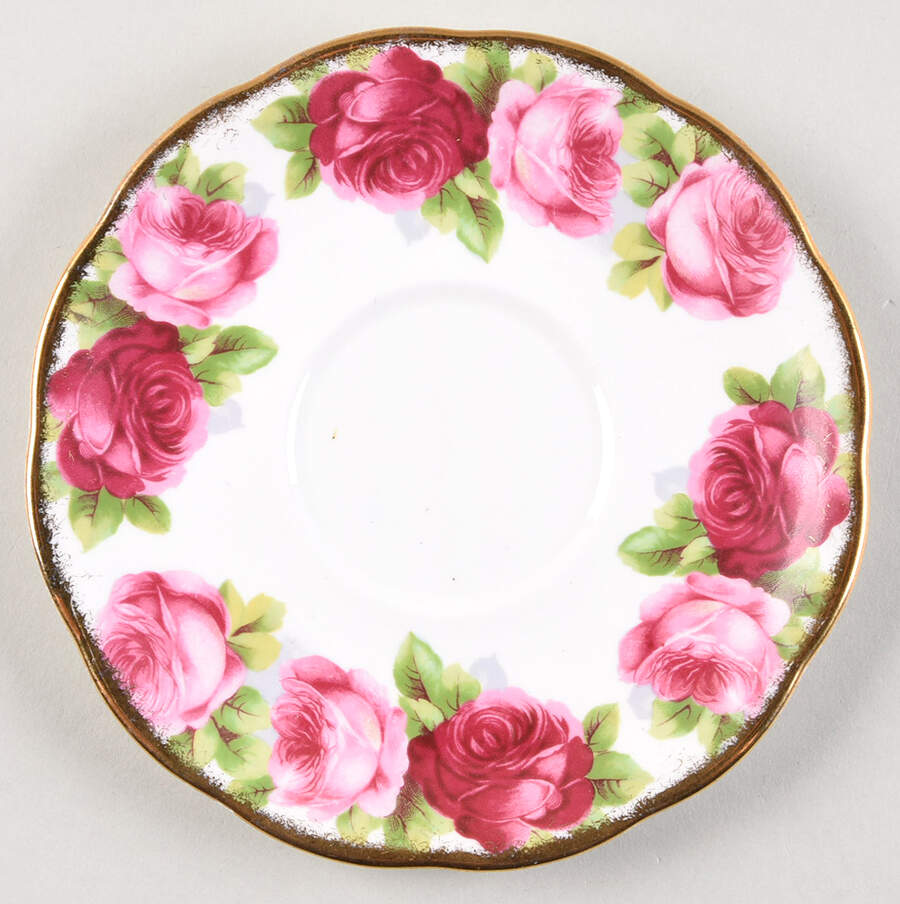 Old English Rose (Brushed Gold Trim) Saucer for Footed Cream Soup Bowl by Royal Albert-1