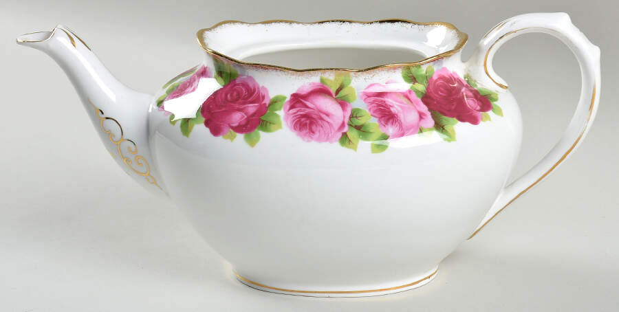 Old English Rose (Brushed Gold Trim) Teapot No Lid by Royal Albert-1