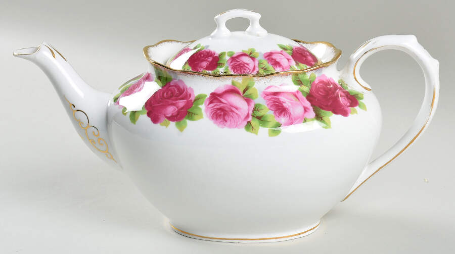 Old English Rose (Brushed Gold Trim) Teapot & Lid by Royal Albert-1