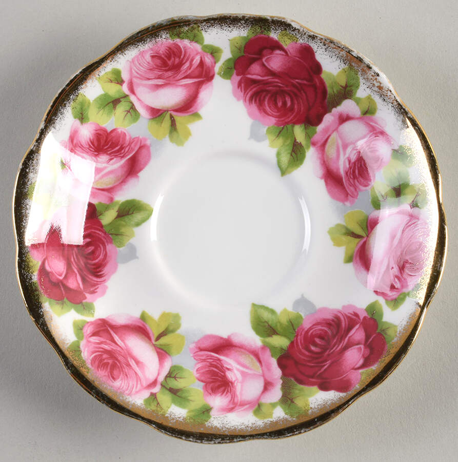 Old English Rose (Brushed Gold Trim) Saucer for Footed Cup by Royal Albert-1