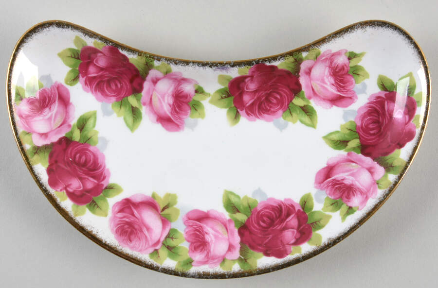 Old English Rose (Brushed Gold Trim) Crescent Salad Plate by Royal Albert-1