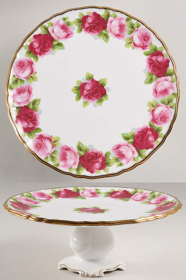 Old English Rose (Brushed Gold Trim) 9" Diameter Pedestal Cake Stand by Royal Albert-1