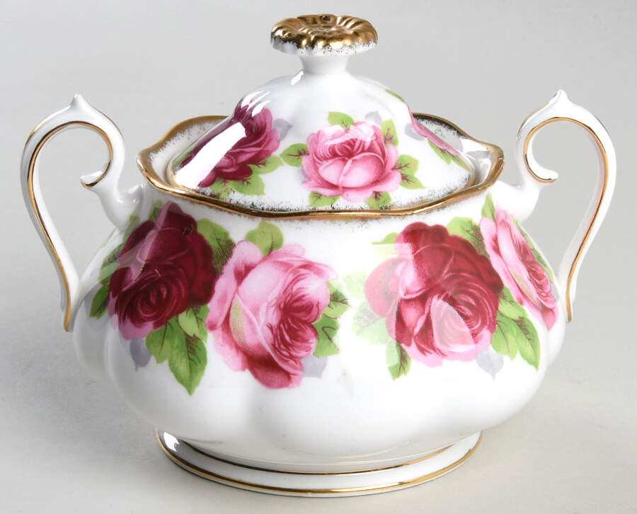 Old English Rose (Brushed Gold Trim) Sugar Bowl & Lid by Royal Albert-1