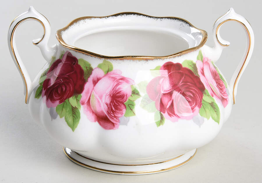Old English Rose (Brushed Gold Trim) Sugar Bowl No Lid by Royal Albert-1