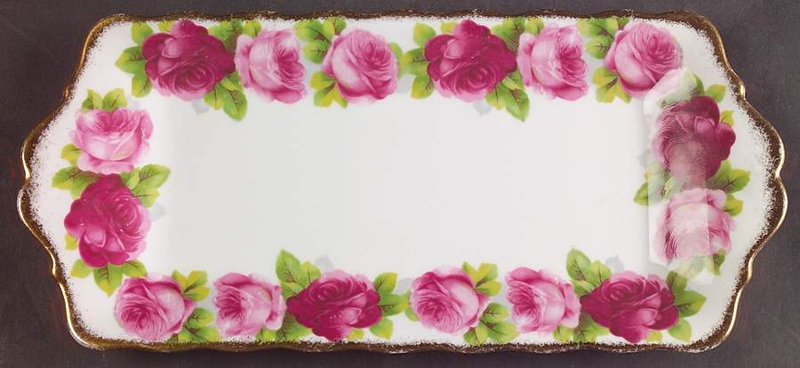 Old English Rose (Brushed Gold Trim) Large Sandwich Tray by Royal Albert-1