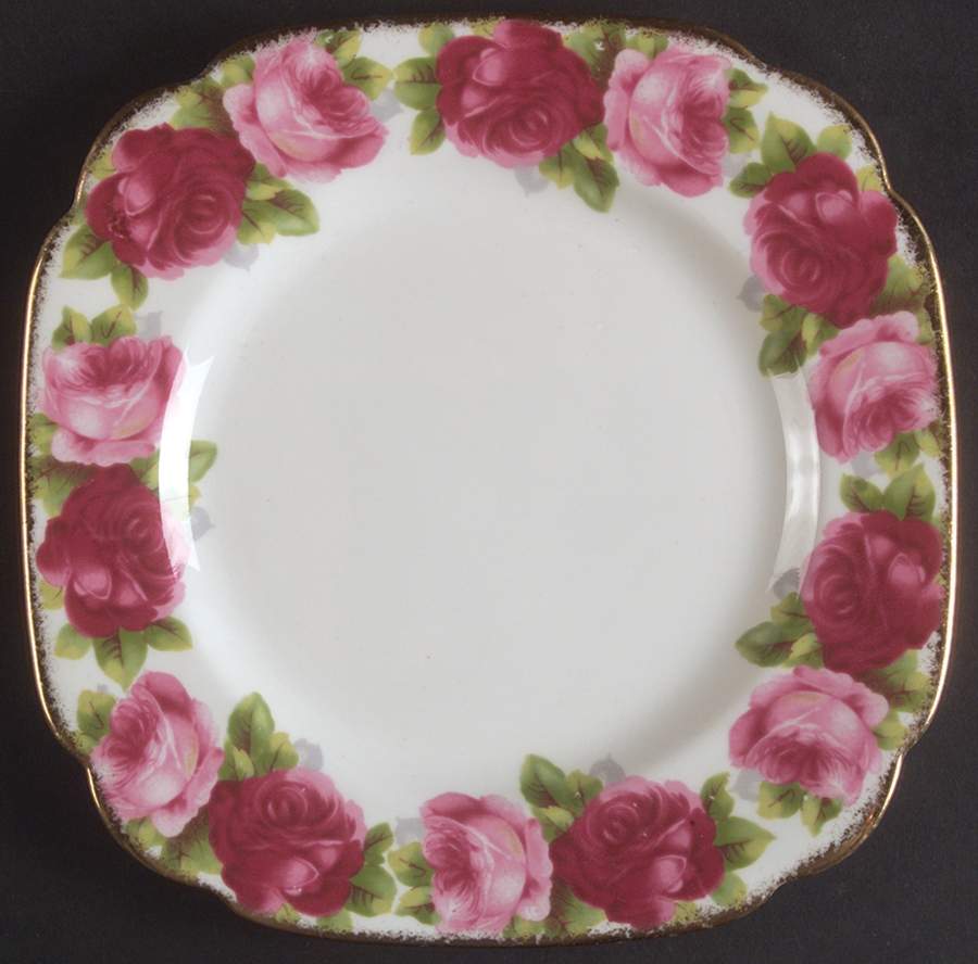 Old English Rose (Brushed Gold Trim) Square Salad Plate by Royal Albert-1