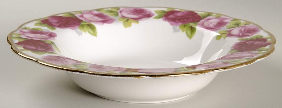 Old English Rose (Brushed Gold Trim) Rim Soup Bowl by Royal Albert-1
