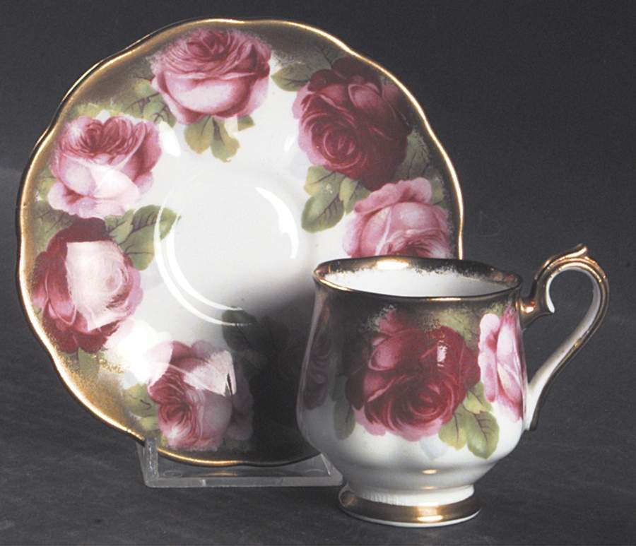 Old English Rose (Brushed Gold Trim) Footed Demitasse Cup & Saucer Set by Royal Albert-1