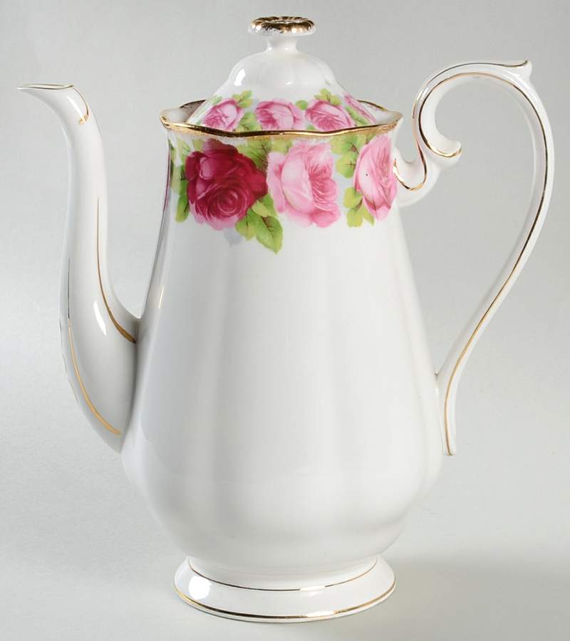 Old English Rose (Brushed Gold Trim) Small Coffee Pot & Lid by Royal Albert-1