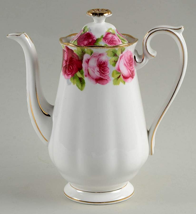 Old English Rose (Brushed Gold Trim) Mini Coffee Pot & Lid by Royal Albert-1