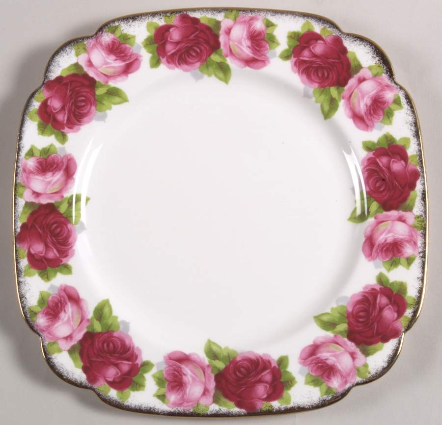 Old English Rose (Brushed Gold Trim) Square Luncheon Plate by Royal Albert-1