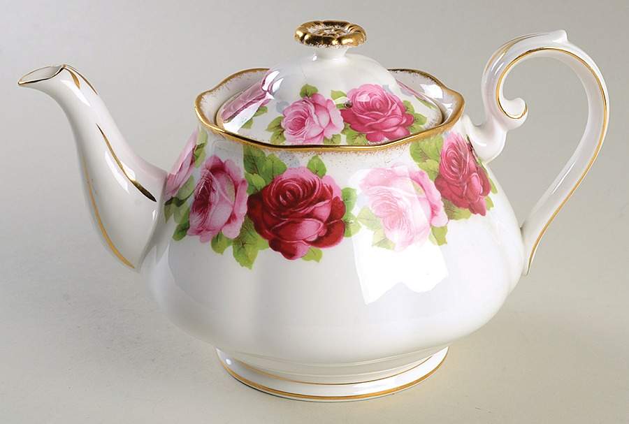 Old English Rose (Brushed Gold Trim) Teapot & Lid by Royal Albert-1