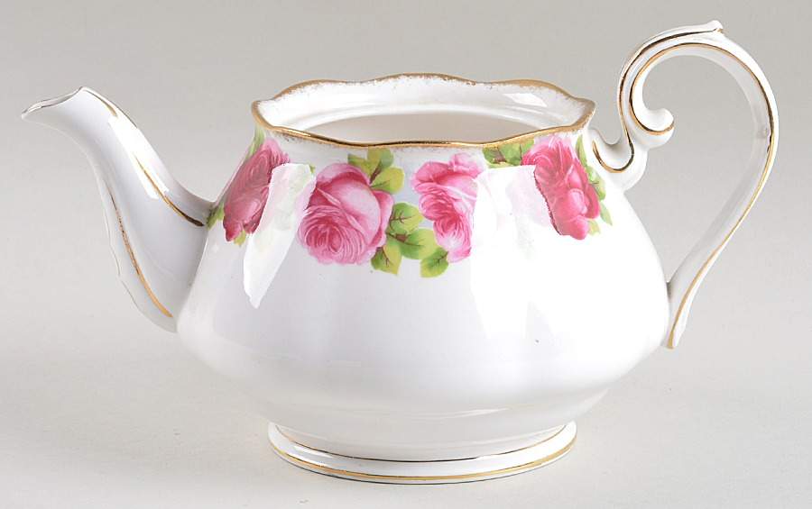 Old English Rose (Brushed Gold Trim) Teapot No Lid by Royal Albert-1