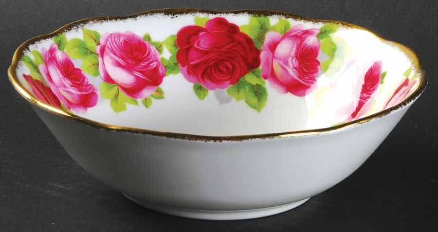 Old English Rose (Brushed Gold Trim) Coupe Cereal Bowl by Royal Albert-1