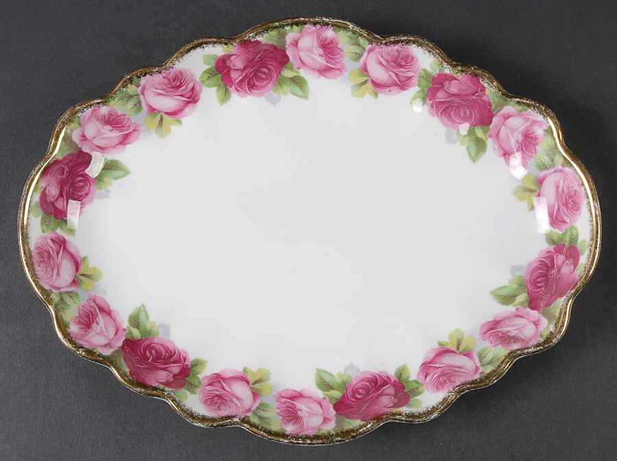 Old English Rose (Brushed Gold Trim) Large Oval Tray by Royal Albert-1