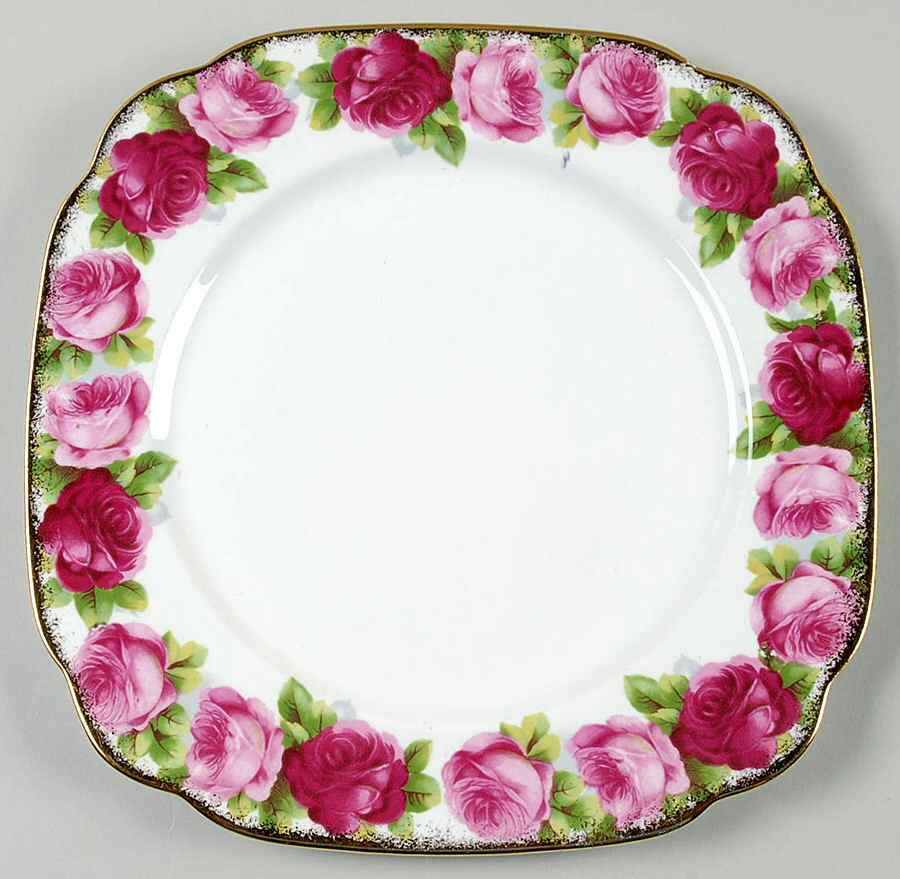 Old English Rose (Brushed Gold Trim) Square Dinner Plate by Royal Albert-1