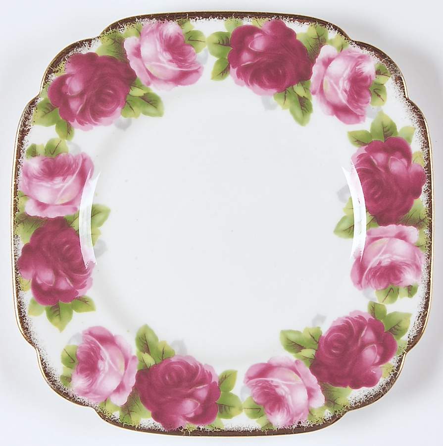 Old English Rose (Brushed Gold Trim) Square Dessert Plate by Royal Albert-1