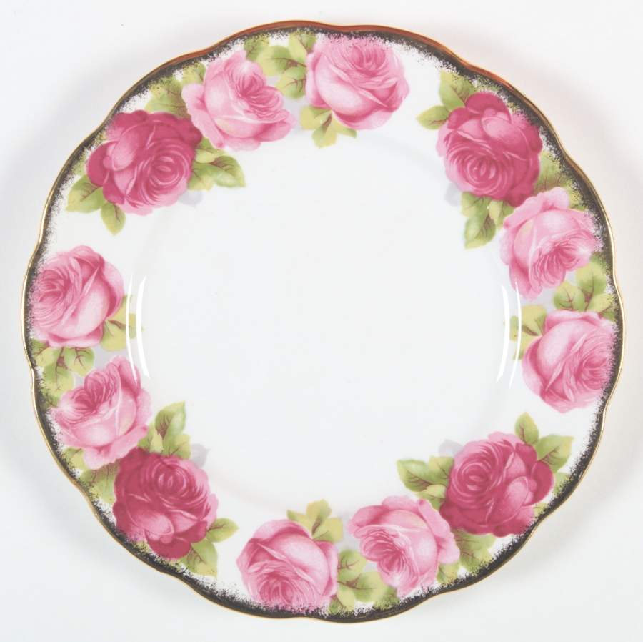Old English Rose (Brushed Gold Trim) Dessert/Pie Plate by Royal Albert-1