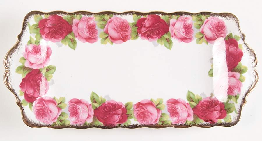 Old English Rose (Brushed Gold Trim) Tray for Creamer & Sugar with Lid by Royal Albert-1