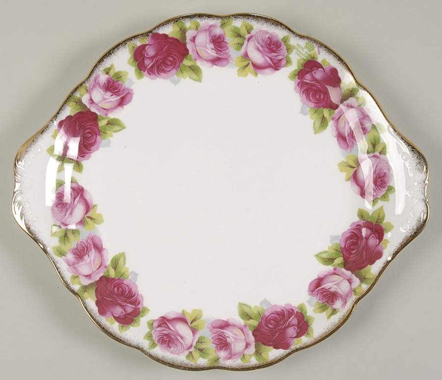 Old English Rose (Brushed Gold Trim) Handled Cake Plate by Royal Albert-1