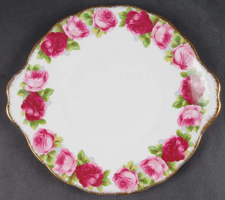 Old English Rose (Brushed Gold Trim) Handled Cake Plate by Royal Albert-1