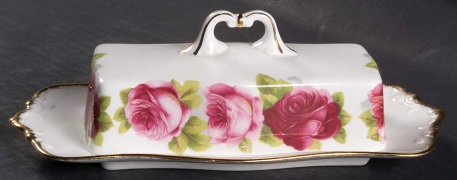 Old English Rose (Brushed Gold Trim) 1/4 Lb Covered Butter by Royal Albert-1