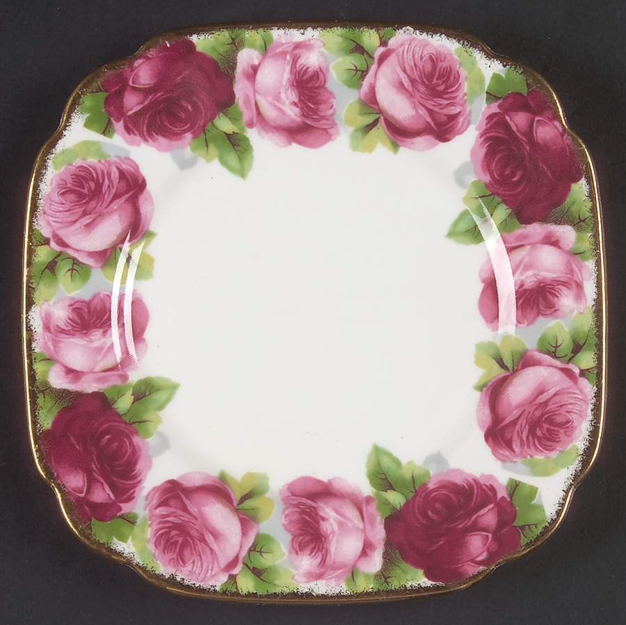 Old English Rose (Brushed Gold Trim) Square Bread & Butter Plate by Royal Albert-1