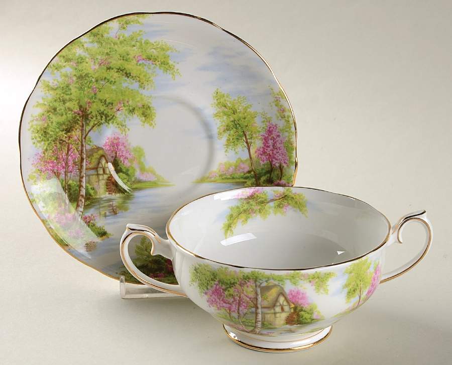 The Old Mill Footed Cream Soup Bowl & Saucer Set by Royal Albert-1