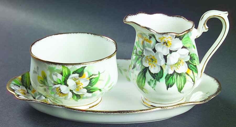 Orange Blossom (Gold Trim) Mini Creamer & Open Sugar with Tray by Royal Albert-1