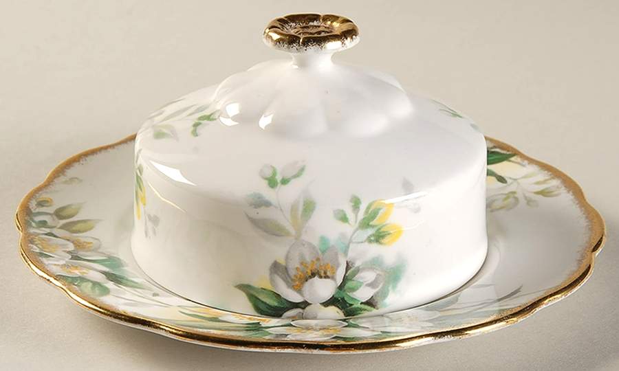 Orange Blossom (Gold Trim) Round Covered Butter (Uses Bread & Butter Plate) by Royal Albert-1