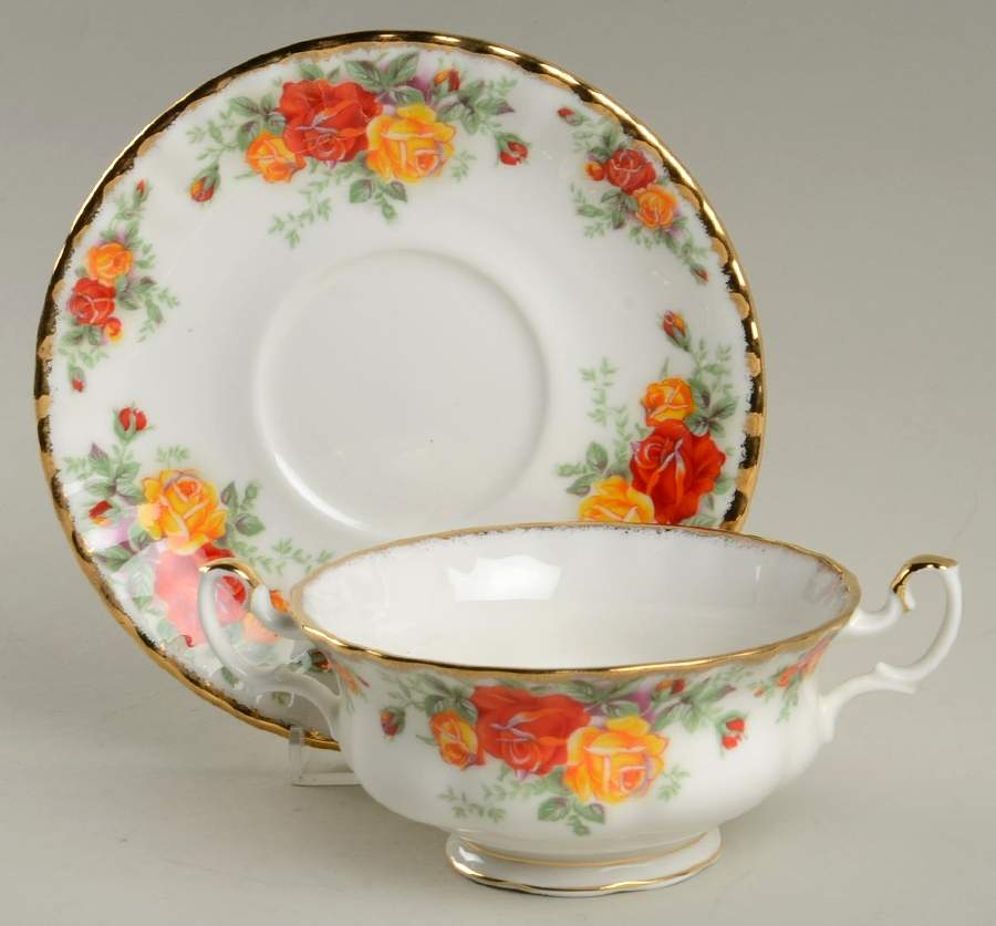 Pacific Rose Footed Cream Soup Bowl & Saucer Set by Royal Albert-1