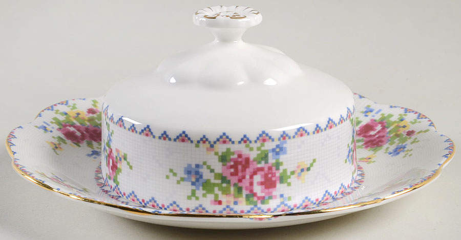 Petit Point Round Covered Butter by Royal Albert-1