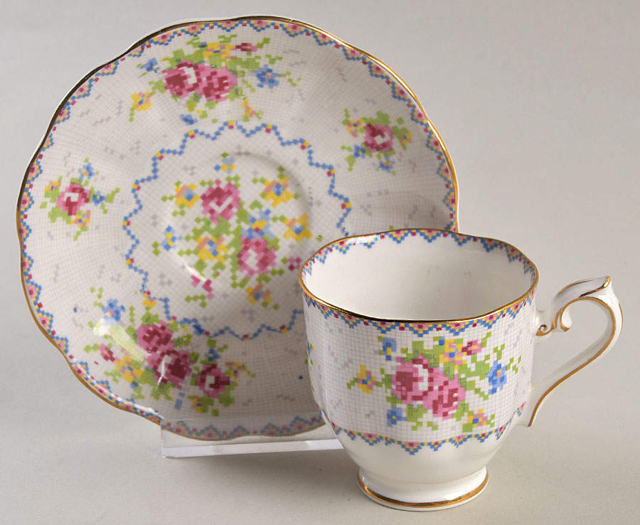 Petit Point Footed Demitasse Cup & Saucer Set by Royal Albert-1