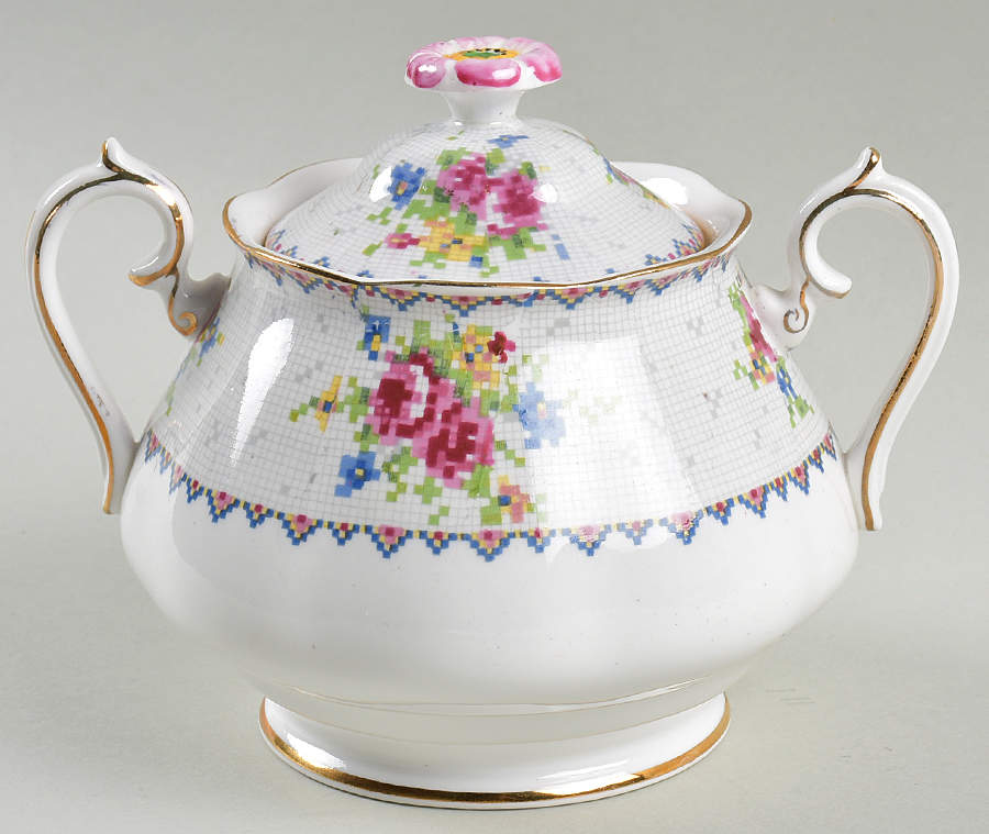 Petit Point Sugar Bowl & Lid by Royal Albert-1