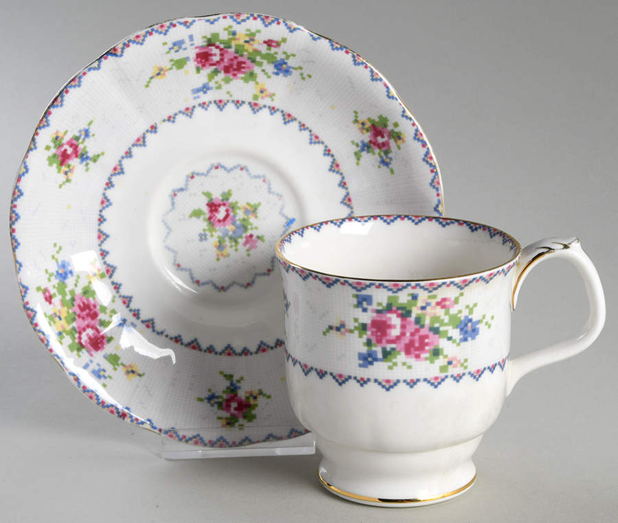 Petit Point Footed Cup & Saucer Set by Royal Albert-1