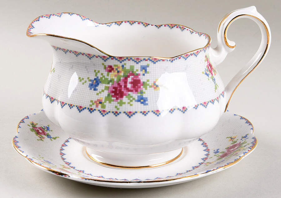 Petit Point Round Gravy Boat & Underplate by Royal Albert-1