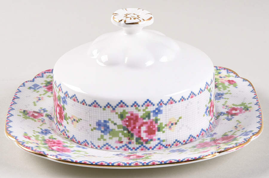 Petit Point Round Covered Butter (Uses Square Bread & Butter Plate) by Royal Albert-1