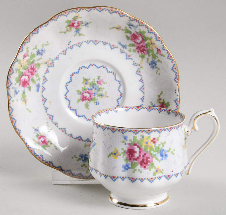 Petit Point Footed Cup & Saucer Set by Royal Albert-1