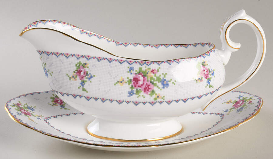 Petit Point Gravy Boat & Underplate by Royal Albert-1
