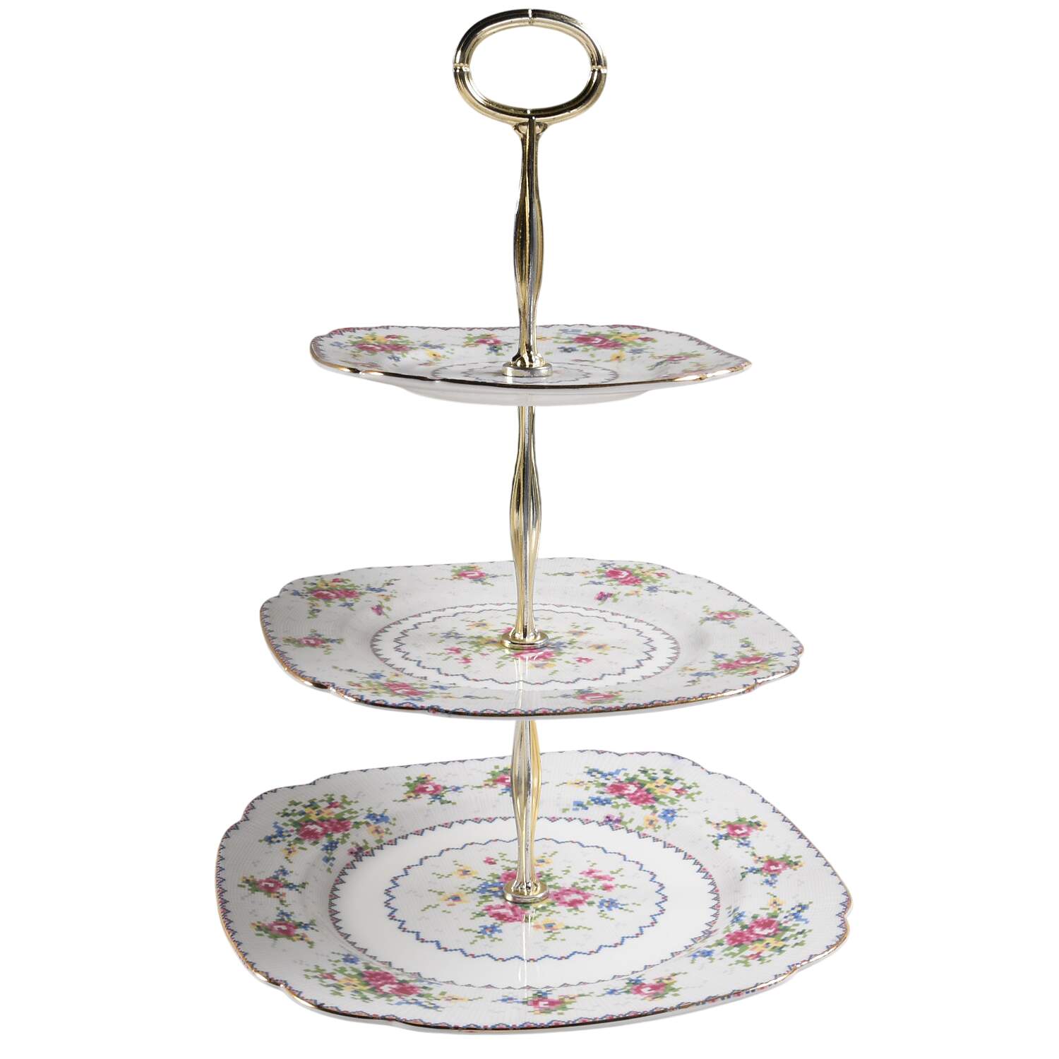 Petit Point 13 7/8"-14 1/4" 3-Tiered Serving Tray(DP,SP,BB) HC by Royal Albert-1
