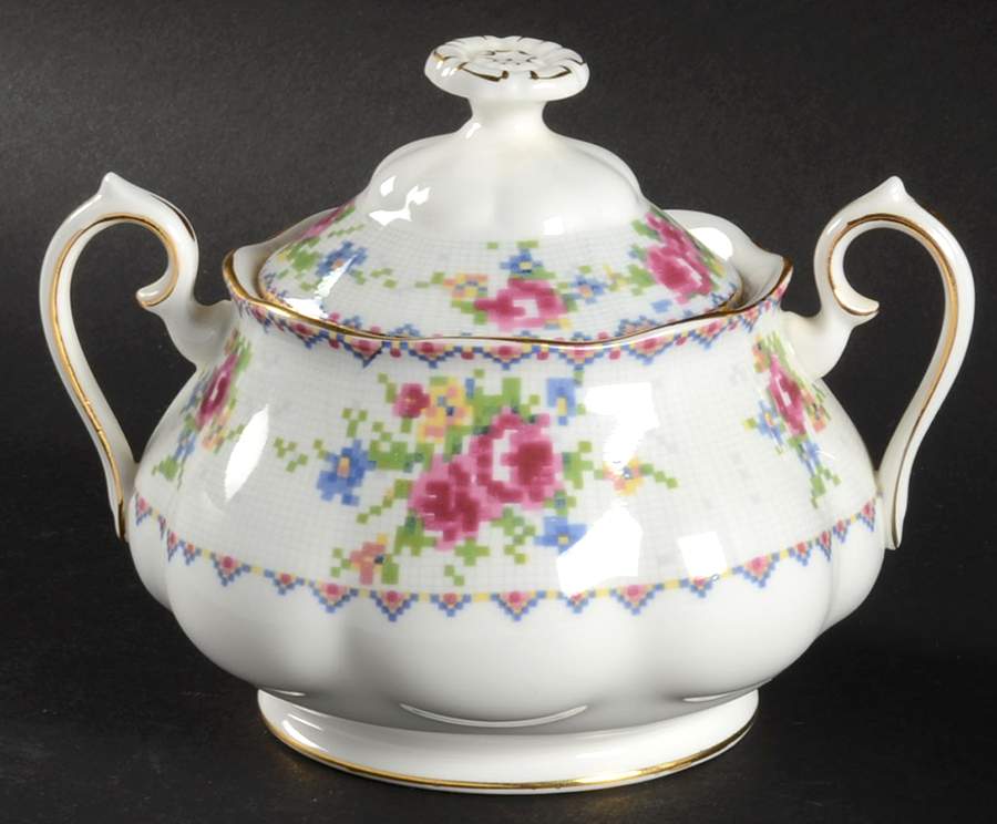 Petit Point Sugar Bowl & Lid by Royal Albert-1