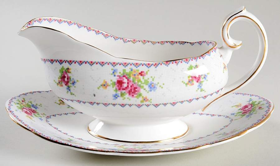 Petit Point Gravy Boat & Underplate by Royal Albert-1
