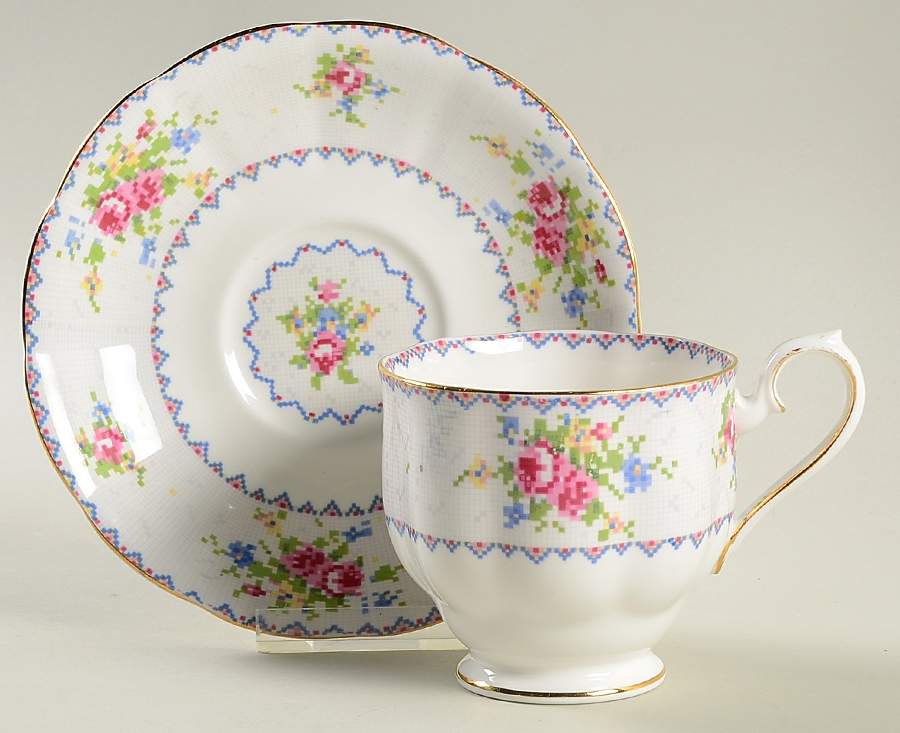 Petit Point Footed Cup & Saucer Set by Royal Albert-1