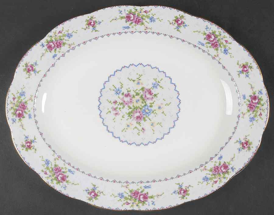 Petit Point 13" Oval Serving Platter by Royal Albert-1