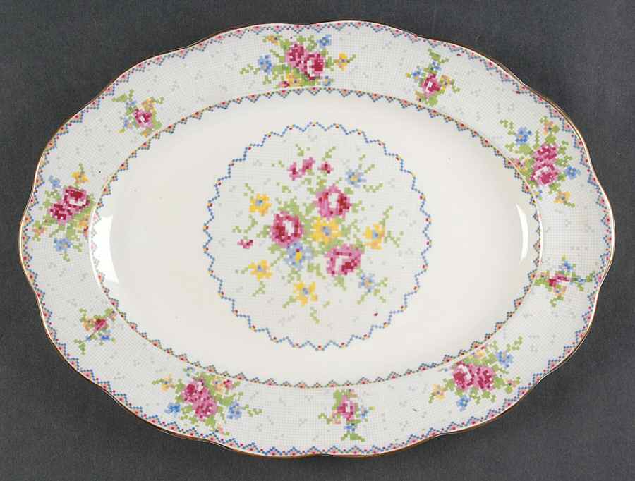 Petit Point 11" Oval Serving Platter by Royal Albert-1